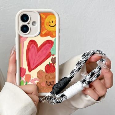 Imagem de Capa de celular em formato de pulseira com coração para iPhone 16/16E/15/14/13/12/11 Pro Max/XS Max/XR/6/7/8 Plus, BGK23, BrancoSS, para iPhone 15 Pro Max