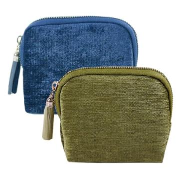 Imagem de GEPAPE Estojo organizador de joias de viagem, bolsa organizadora de joias de veludo, para anéis de viagem, colares, brincos, pulseiras (2 peças (verde-oliva, azul oceano))