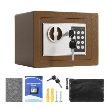 Imagem de Luocute Mini Cofre à Prova de Fogo Com Bolsa para Documentos, Cofre de Segurança de Metal Com de Alarme Duplo e Chave Sobressalente, para Documentos de Joias Em Dinheiro, Montado na (Café Ouro)