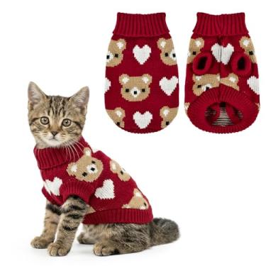 Imagem de Vehomy Suéter de cachorrinho dos namorados cachorro gato amor coração suéter doce gatinho roupas roupas bonito pequeno animal de estimação roupa de dia dos namorados fantasia para gatos cães pequenos