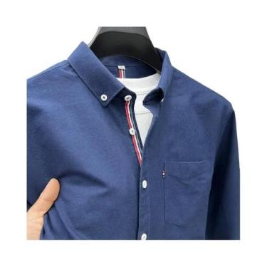 Imagem de Camisa Masculina De Luxo De Manga Longa Outono Com Lapela E Bolso Bord