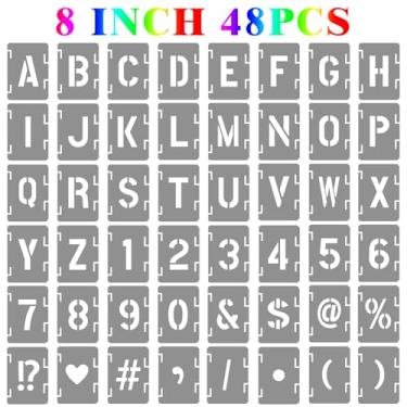 Imagem de Estênceis de letras e números, símbolos, números, artesanato, 48 peças reutilizáveis de modelos de alfabeto, kit de estêncil interligados para pintura em madeira, parede, tecido, rocha, sinalização