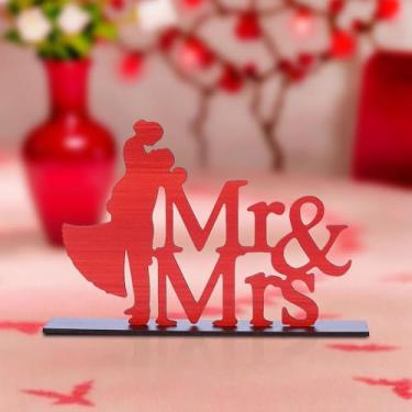 Imagem de Placa decorativa Mr&Mrs com base antiderrapante para mesa de centro de mesa, enfeite de decoração de dia dos namorados, presente para casamento, noivado, aniversário