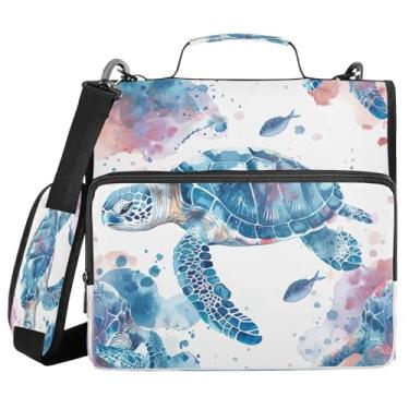 Imagem de YEGAME Fichário de tartaruga marinha com zíper à prova d'água com alça de ombro, 3 anéis Trapper Keeper com design plano e vários compartimentos para escola e escritório, adultos e crianças