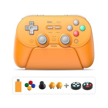 Imagem de 8Bitdo Pro 3 Bluetooth Controller for Switch/Switch 2 - TMR Joysticks, Swappable ABXY Buttons, Pro Back Buttons, Charging Dock, Hall Effect Triggers, Windows/Apple/Android（Yellow）