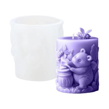 Imagem de Molde cilíndrico de vela de urso de mel, molde de fundição de silicone com design de abelha, moldes de silicone para vela de 8,5 cm, antiaderente para artesanato doméstico faça você mesmo, velas