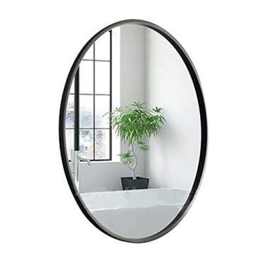 Imagem de U5GAAALPPQ9 Espelho de parede moderno espelho oval espelho cômoda metal preto e espelho de barbear HD para entradas salas de estar banheiro espelhos de casa decoração