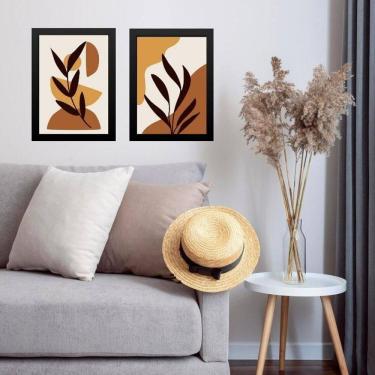 Imagem de Kit 2 Quadros Sala Gravuras Folhas Boho 45X34Cm