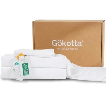 Imagem de GOKOTTA Conjunto de lençóis tamanho casal – Certificado FSC e Oeko-TEX – 100% raiom derivado de bambu – 430 fios bolso profundo de 38 cm com tiras elásticas nos cantos – Branco puro