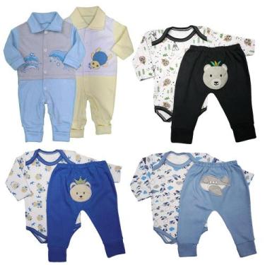 Imagem de Kit Roupas De Bebê 8 Peças Conjuntos E Macacão Longo Suedine - Koala B