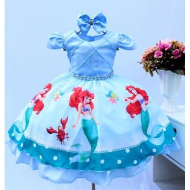 Imagem de Vestido Infantil Ariel Azul Turquesa Princesa Luxo E Tiara - Pingo De 