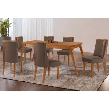 Imagem de Conjunto: Mesa Sala Jantar Havana Curvo 180cm + 6 Cadeiras Tilia Naturale - Suede Marrom - Rufato