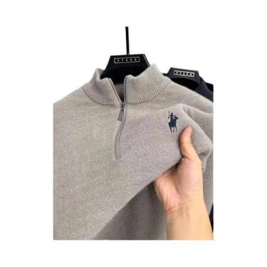 Imagem de Suéter Masculino De Inverno Quente De Tricô Com Gola Meio Zíper E Bord