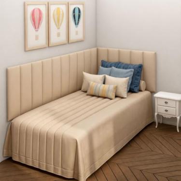 Imagem de Kit 15 Cabeceira Modular Estofada em L 45x20cm para Cama Box Casal Queen King Luxo(15,BEGE CLARO)