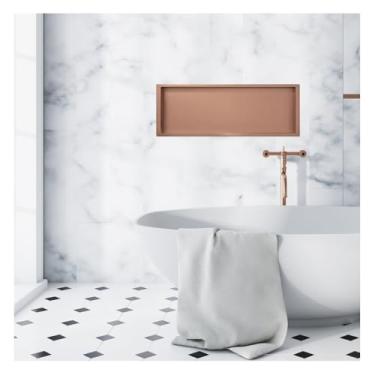 Imagem de Nicho de chuveiro, organizador de banheiro embutido inoxidável, sem necessidade de azulejos, prateleira de cantos moderna em nicho de parede para banheiro, instalação de cozinha (dourado-b, 62 x 32 x