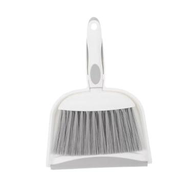 Imagem de Conjunto de frigideira e escova pequena, conjunto de mini vassoura e pá de lixo para limpeza doméstica, gavetas e sofás de mesa, branco e cinza