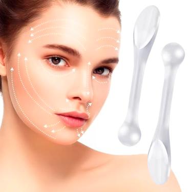 Imagem de 3 mini espátulas de maquiagem, colher de espátulas de creme cosmético de plástico reutilizável, aplicador de colher de cuidados com a pele, ferramentas de beleza para massagem facial para misturar e