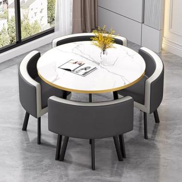 Imagem de Conjunto de mesa e cadeiras que economizam espaço, conjunto de mesa de cozinha redonda de couro, combinação de mesa de recepção e cadeira, com 1 mesa e 4 cadeiras, para sala de estar, cozinha, sala de