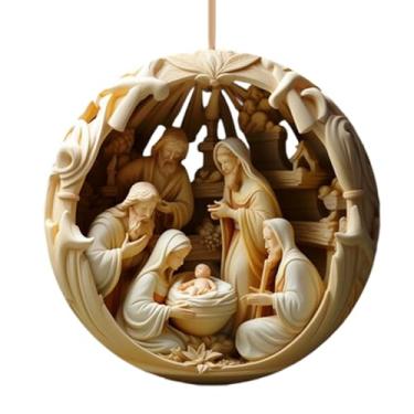 Imagem de Enfeites de Natal - Pingente de árvore de presépio de acrílico 2D, decorações de árvore de Natal, para festa de janela de Páscoa, inverno, férias, casa, carro, mochila