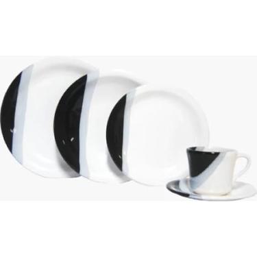 Imagem de Conjunto de utensílios de mesa Pratos e xícaras de porcelana Conjunto completo (20,Preto)