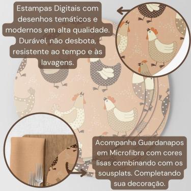 Imagem de Capa De Sousplat Estampado Com Guardanapos Mesa Posta Jogo Americano 10 Lugares Galinha Bege