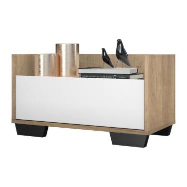 Imagem de Mesa De Cabeceira 80Cm Multimóveis V4001 Rustic/Branca/Preta Rustic/Branco/Preto