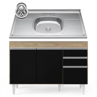 Imagem de Balcão Gabinete Com Pia Inox 120cm Michigan Castanho-preto - Lumil