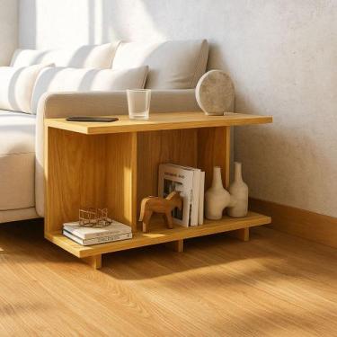 Imagem de Mesa de Canto Lateral Apoio Sofá Minimalista Freijó - Bihouse Móveis