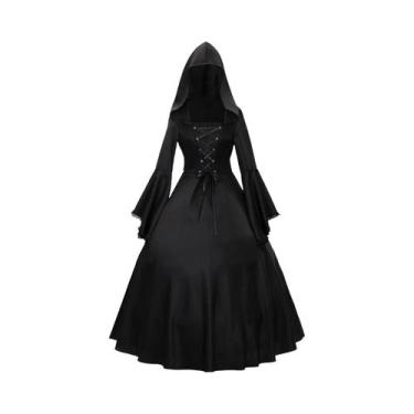Imagem de Vestido Gótico Medieval De Manga Longa Com Capuz E Renda, Estilo Swing
