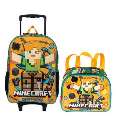 Imagem de Kit Mochila de Rodinhas Lancheira Térmica Escolar Minecraft - - SESTIN