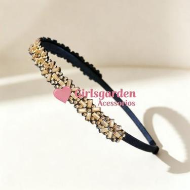 Imagem de Tiara de Strass Geométrica com Pedraria X e Cristais de Luxo, Moda Blo