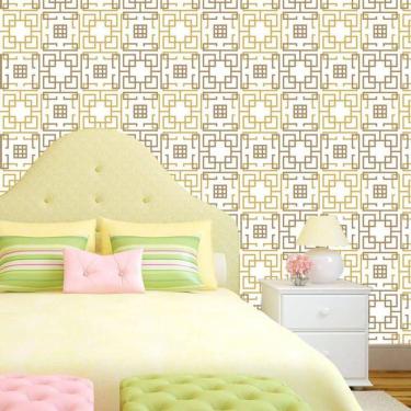 Imagem de Papel Parede Branco E Quadrados Amarelo Autocolante Lavável
