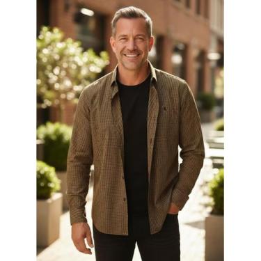 Imagem de Camisa Mini Xadrez Amil Masculina Slim Manga Longa Algodão Fio 50 Ref 