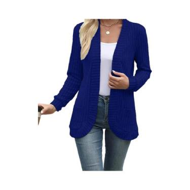 Imagem de Nova moda feminina cor sólida casual pit stripe escovado jaqueta cardi