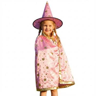 Imagem de Fantasia Infantil Capa e Chapéu Bruxo com Estrelas Halloween - - anjo 
