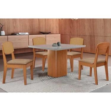 Imagem de Sala Jantar Mesa Maldivas Tampo c/ Vidro Curvo 90cm+4 Cadeiras Havana 