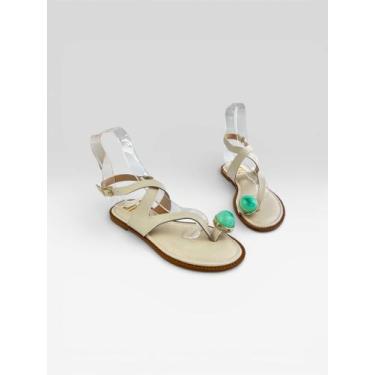 Imagem de Sandália Rasteira Feminina Metalizada Com Pedra Off White/Turquesa - L