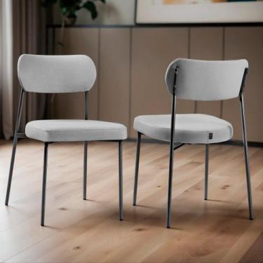 Imagem de Kit 02 Cadeiras Sala de Jantar Lavínia Estofada Base Preto Linho Cinza