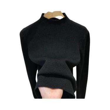 Imagem de Suéter Feminino De Gola Alta Para Inverno, Quente, Forrado Com Veludo,