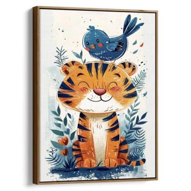 Imagem de Quadro decorativo Infantil - Tigrinho Brincalhão e seu Amiguinho Azul 
