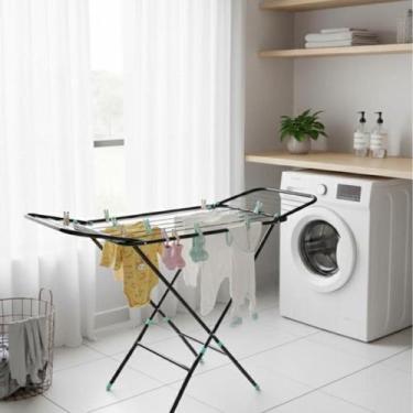 Imagem de Varal De Chão Pé Redondo Abas Portátil Não Enferruja Slim cor preto - 