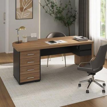 Imagem de Mesa para Escritório em Tamburato com 6 Gavetas Design Curvo - Artany