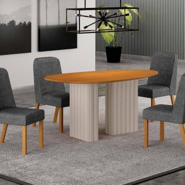 Imagem de Conjunto Sala de Jantar Tampo Orgânico Mdf 135cm com 4 Cadeiras Isis Off White/Cinamomo...