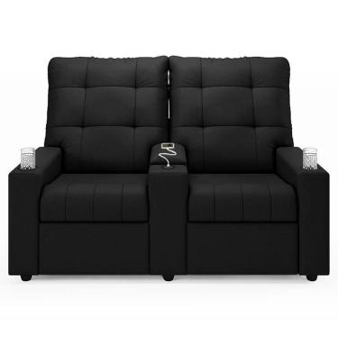 Imagem de Poltrona De Cinema Reclinável 2 Lugares Baú Usb Mallie Fh9 Veludo Preto - Mpozenato