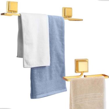 Imagem de Kit Acessórios Banheiro Porta Toalha Rosto Banho Sem Furo Dupla Face 3