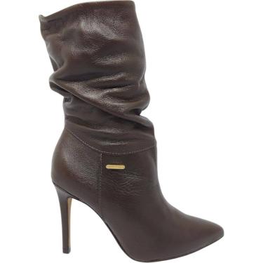 Imagem de Bota Feminina Casual Social Dia a Dia Passeio Cano Baixo Salto Fino Em Couro Ultra Conf...