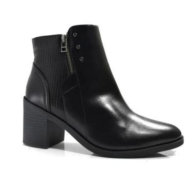 Imagem de Bota Comfortflex Salto Grosso Cano Curto Zíper 25-99331 Preto, 37, Pre
