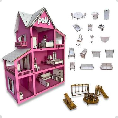 Imagem de Kit casa/casinha Polly boneca 19 moveis com parquinho postag