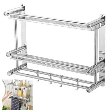 Imagem de Organizador Cozinha Banheiro Prateleira Gancho Inox Utensilio Condicionador Shampoo Toalha Pano De Prato Porta Condimento Tempero