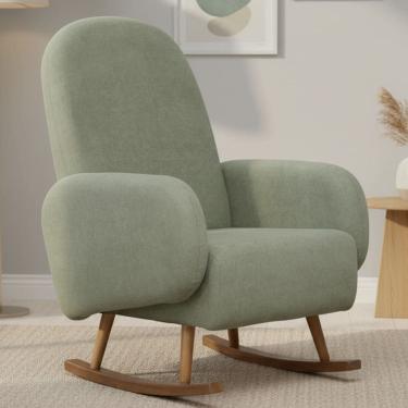 Imagem de Poltrona de Amamentação Com Balanço Base Milka Dolce D02 Bouclê Verde Oliva C-199 - Lya...